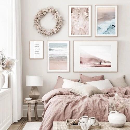 Ocean Waves Landscape Beach Dried Flowers Poster Canvas Painting Print Wall Art Picture For Bedroom Living Room Home Decoration