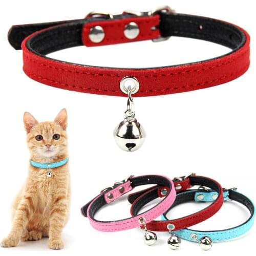 Soft Microfiber+PU Leather Cat Collat With Bell Puppy Neck Strap Collar For Cat Small Dog Kitten Necklace Chihuahua Pet Supplies