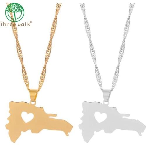 Anniyo Dominican Map Pendant Necklaces Dominicans Country Map Jewelry Chain Patriotic Gift