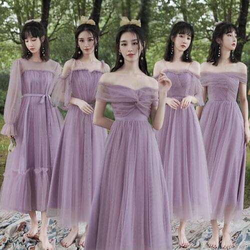 Bridesmaids Dresses Illusion Strapless Short Tulle Lace Off The Shoulder A-Line Floor-Length Pleat Women Wedding Party Gown E506