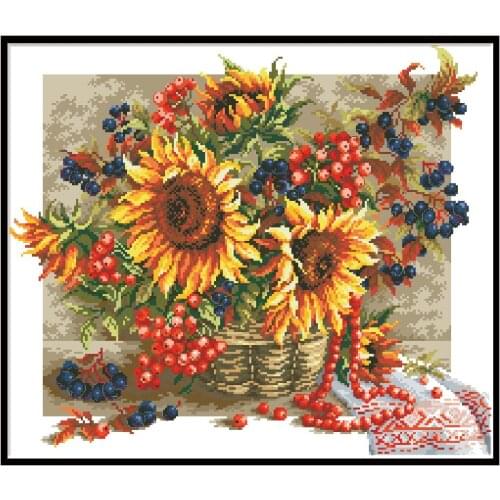 Sunflower Stamped Cross Stitch Kits Printed Fabric 11CT 14CT Embroidered Paintings For Needlework Set DIY Crafts Home Decoration