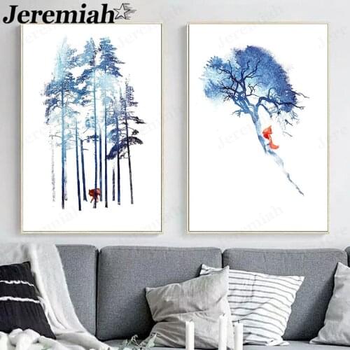 Fern Canvas Poster Red Little Fox Painting Wall Art Picture Print Modern Home Room Decoration Accessories