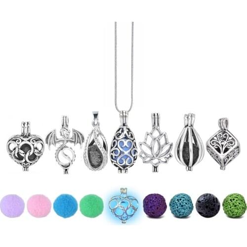 Diversified Felt Glow Balls Lava Stone Aromatherapy Antique Vintage Necklaces Locket Perfume Essential Oil Diffuser New Necklace