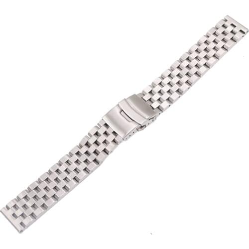 CARLYWET 22mm Silver Solid Links Replacement Watch Band Strap Bracelet Double Push Clasp For Seiko