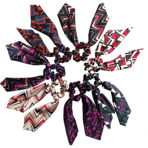 Korea New Style Fashion Women Floral Hair Ribbons Scrunchie Print Chiffon Female Elastic Hair Band Soft Vintage Girl Headwear