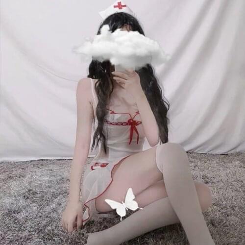 Sexy Underwear Cos Nurse Costumes Maid Uniform Cosplay Lingerie Temptation Women Role Play Dress Hat Hairband Sleepwear