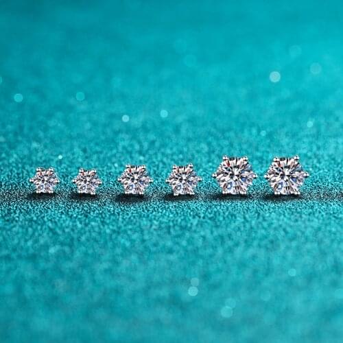 Passed Diamond Test Excellent Moissanite 925 Sterling Silver Ear Studs 6 Claws Earrings 0.6-2ct Womens Cute Charm Jewelry Gift