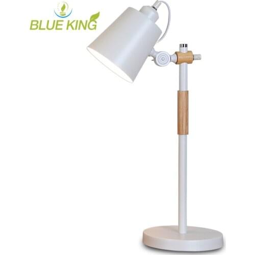 Nordic modern Wooden table lamp reading desk lamp Rotating living room bedside Wood Iron table light black or white color