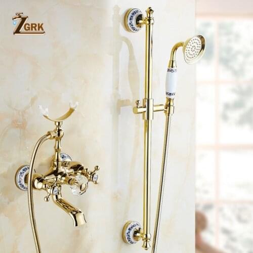 ZGRK Bathtub Faucets Luxury Crystal Gold Bathroom Faucet Mixer Tap Wall Mounted Hand Held Telephone Type Shower Faucet Sets