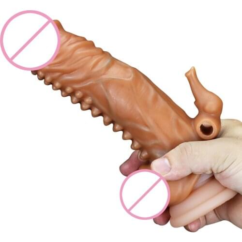 18.5*4.5cm Enlargement Penis Extender Sleeve Reuseable Condom Delay Ejaculation Sex Toys For Men Intimate Goods Sex Shop