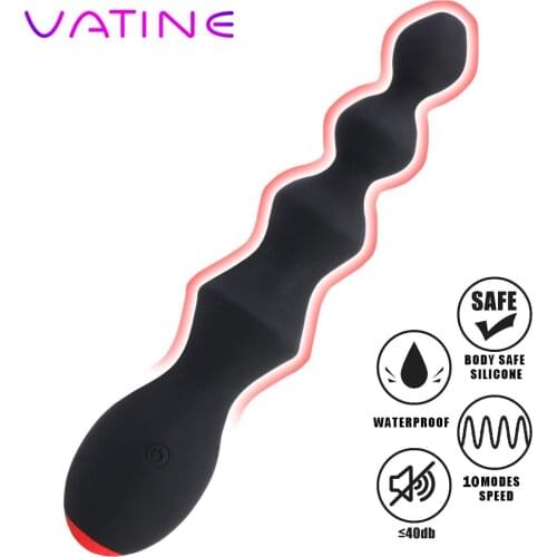 VATINE 10 Speeds Anal Beads Vibrator Prostate Massager Vibrating Butt Plug Clitoris Stimulator Sex Toy for Women Men Erotic Toy