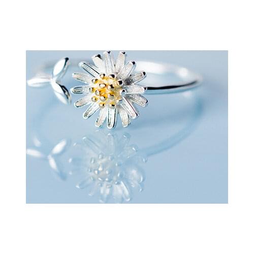 High Quality Silver 925 Pave Daisy Flower Blossom Rings Adjustable 100% Authentic 925 Sterling-Silver-Jewelry