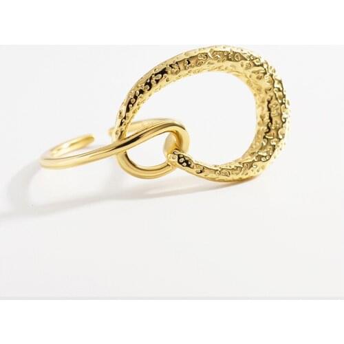 SHANICE Real S925 Sterling Silver Open Ring Korean Exaggerated Female Niche Cross Design Big Heart Two-Finger Rings For Women