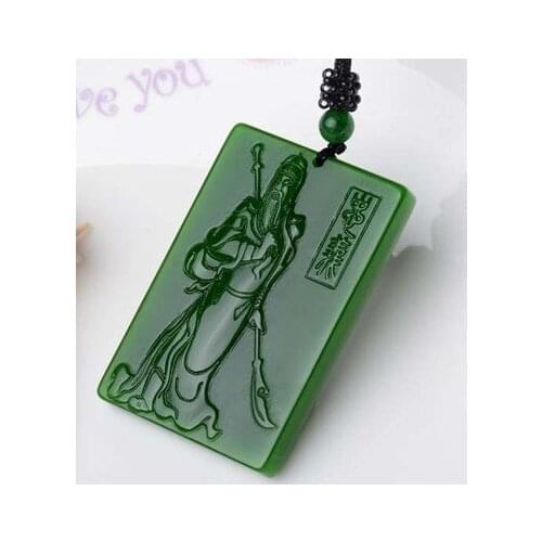 Zheru Jewelry Natural Hetian Jade Green Guan Gong Pendant Necklace Exquisite Jewelry Jade Best Gift