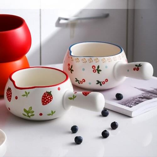 S30 Creative Ceramic Milk Pot Hot Milk Porridge Instant Noodle Pot Strawberry Cherry Baby Food Supplement Pot One Non-stick Pan