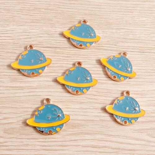 10pcs 27*23mm Enamel Blue Planet Moon Charms Pendants for Necklaces Handmade Craft Earth Charms Jewelry Accessories DIY Making