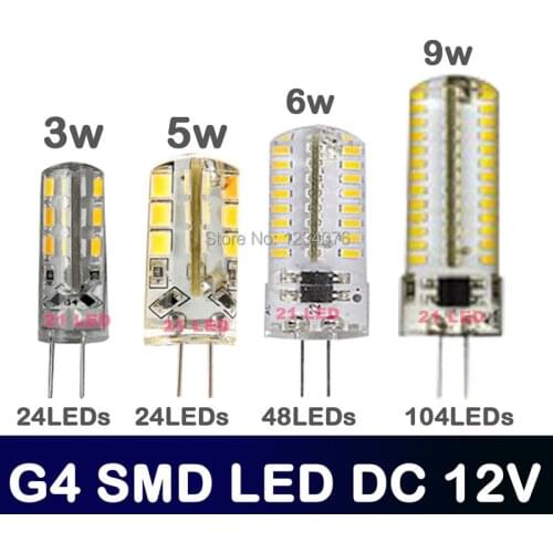 10PCS/LOT G4 led lamp 3W 6W 9W Led G4 DC 12V SMD2835 LED light 360 Beam Angle LED Spot light Replace 30/60W halogen lamp