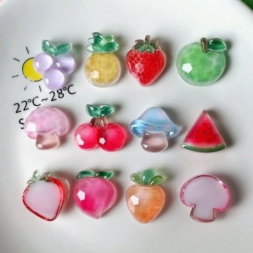 10Pcs Cute Fruits Multi-faceted Shiny Resin Jewelry Accessory Flatback Cabochon DIY Scrapbooking Crafts Phone Case Decoration