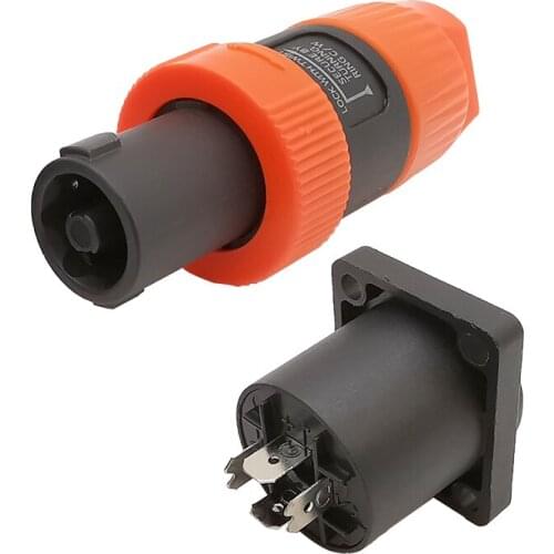 2Pcs Orange 4 Pin NL4FC Male Plug Speaker Audio Cable Connector 4 Pole Speakon Female Jack Panel Mount Socket Audio Adapter