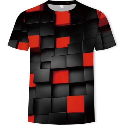 2021 Summer Mens European Code Round Neck Short Sleeve 3D Printing Square Sports Casual T-Shirt Handsome Trend Short Sleeve