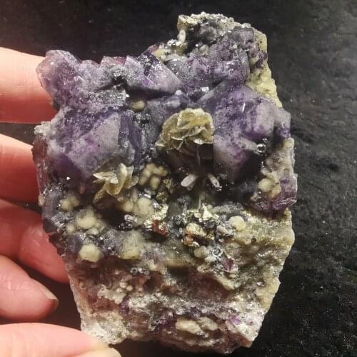 246.6gNatural purple fluorite brass and phosphorite associated mineral specimen stone and CRYSTAL HEALING CRYSTAL QUARTZ GEM