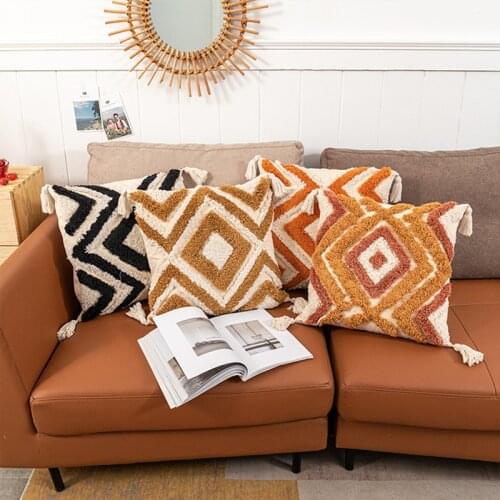 45*45cm throw cushion cover tufted embroidery cotton canvas with Tassel Cushion Cover Decorative Sofa Home Car Pillowcover