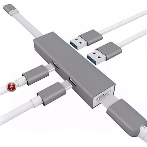 5pcs/lot 5 in 1 USB 3.1 USB-C Type C + 2 Type C Charging Port + HDMI 4K Adapter + 2 USB 3.0 Ports Hub for MacBook Huawei