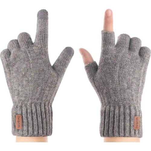 Men Winter Full Finger Touch Screen Thicken Warm Driving Gloves Unisex Knit Wool Elastic Nonslip Fingerless Cycling Mittens E1
