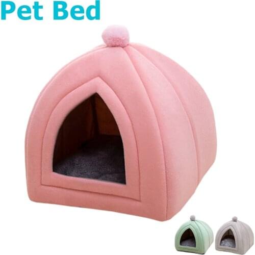 Pet Cat Bed House Foldable Tent Soft Winter Dog Bed Mongolian Yurts Cute Kennel Nest Small Animals Puppy Chihuahua Cave With Mat