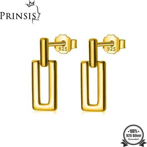 ElfoPlataSi Genuine 925 Sterling Silver Fashion Geometric Rectangle Stud Earrings For Women Sterling Silver Jewelry Gift DD768