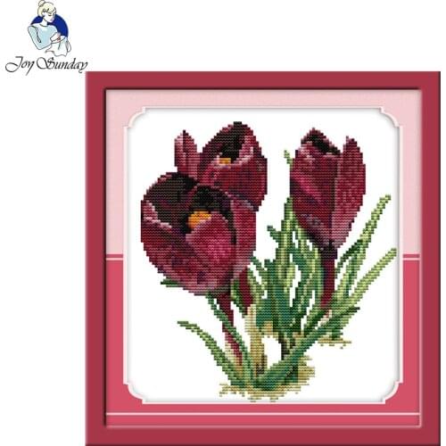 Joy Sunday Purple tulip cross stitch chart Needlework Cross stitch kits sets for Embroidery 14ct 11ct Cross-Stitching home decor