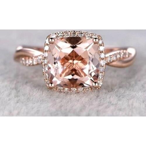 Classic 100% 925 Sterling Silver Square Cut Rose Gold Gemstone Wedding Women Rings Fine Jewelry