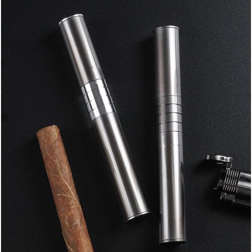 New 1pcs Stainles Steel Thickness Single Cigar Tube Box Metal Frosted High Quality Portable Cigar Accessories for dia 19mm