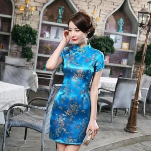 HOOYI Satin Short qipao cheongsam modern New Style chinese traditional wedding dress women Party Dresses