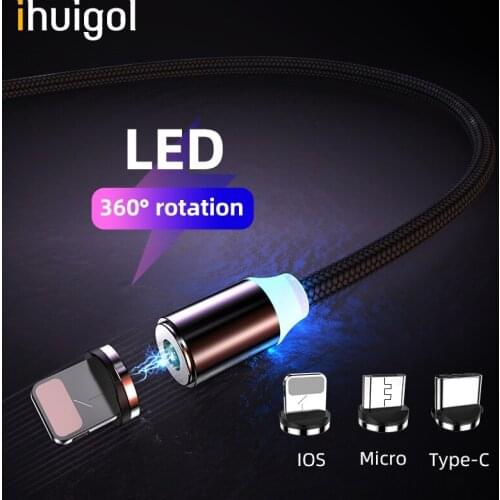 Ihuigol Magnetic Charger Cables 2 in 1 Lighting For iPhone X 7 8 Plus Charging Cable Type-C For Huawei P20 Micro USB For Samsung