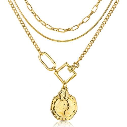 Multi-layered Thick Clavicle Chains Necklace for Women Retro Geometric Hollow Square Pendant Necklace Gothic Jewelry Gift