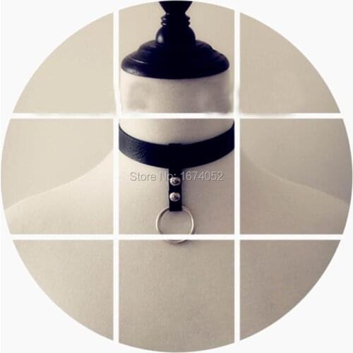 Fashion Harajuku Girl Women 100% Handcrafted Hanging O Round Choker Rivet Studded Collar Leather Necklace