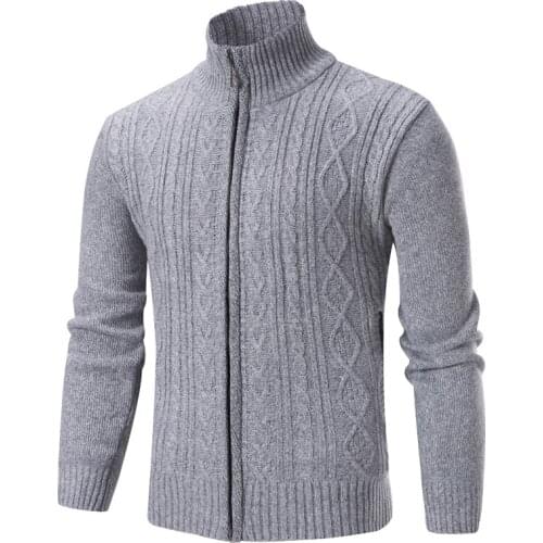 Fall winter mens knitwear casual slim men high quality fleece thick warm wool sweater zipper cardigan fashion brand jacket