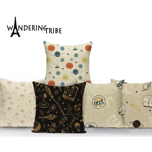 Cartoon Style Man Unicorns Cover for Pillow Kawaii Planet Moon Stars Pillowcases Cute Butterfly Fox Decorative Cushion Covers