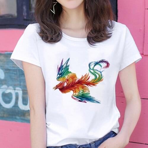 New Summer Beauty Phoenix print T-shirt casual white short sleeve T shirt Women graphic Harajuku Tee Tops Clothing Tshirt Female