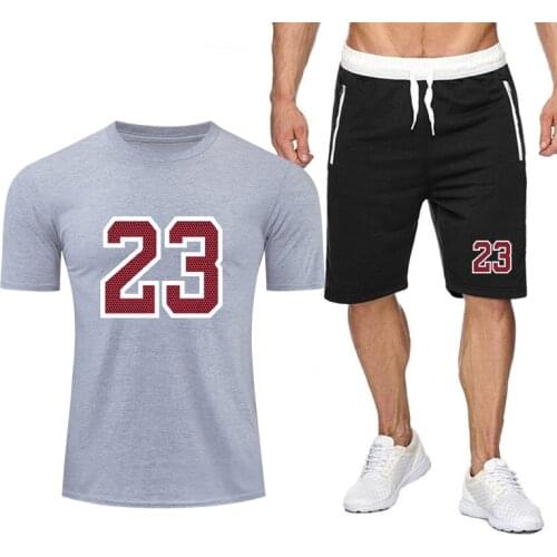 2021 New Summer Jogger Mens T-shirt Short-sleeve Suit Casual Sportswear Suit Sports Shorts Breathable 2-piece Set Cotton Suit