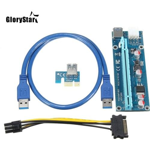 Wholesale 3pcs USB 3.0 PCI-E Riser Express 1X 4x 8x 16x Extender Riser Adapter Card SATA 15pin Male to 6pin Power Cable