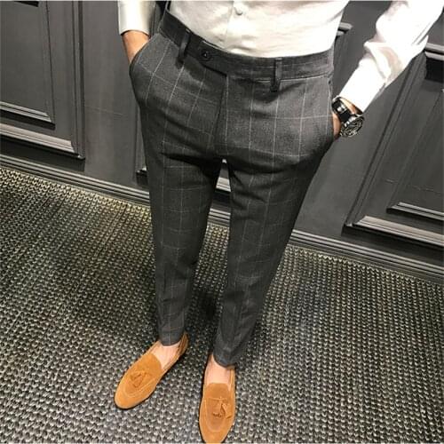 Autumn New Casual Plaid Men Pants Cotton Slim Fit Chinos Fashion Trousers Male Clothing Plus Size Suit Pants
