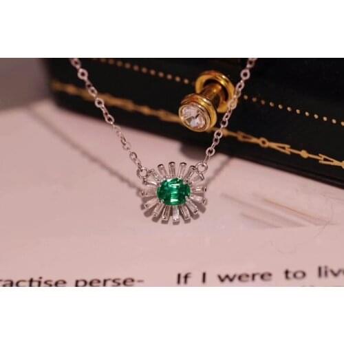Fashion lovely Talonpaw Sun flower Natural green Emerald Necklace Natural Gemstone Pendant Necklace lover girl party Jewelry