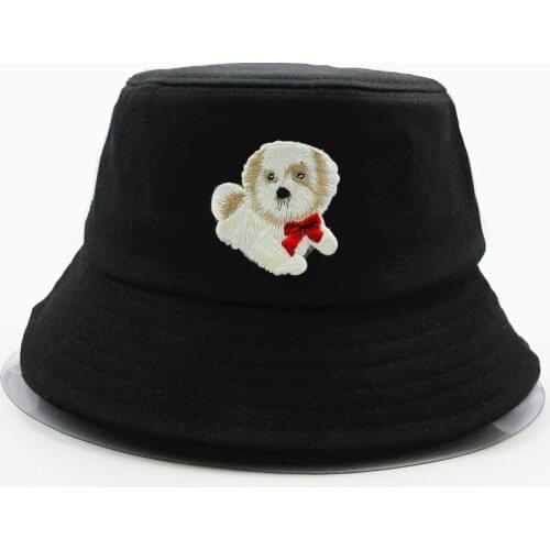 The Curly Bichon embroidery cotton Bucket Hat Fisherman Hat outdoor travel hat Sun Cap Hats for kid men Women 270