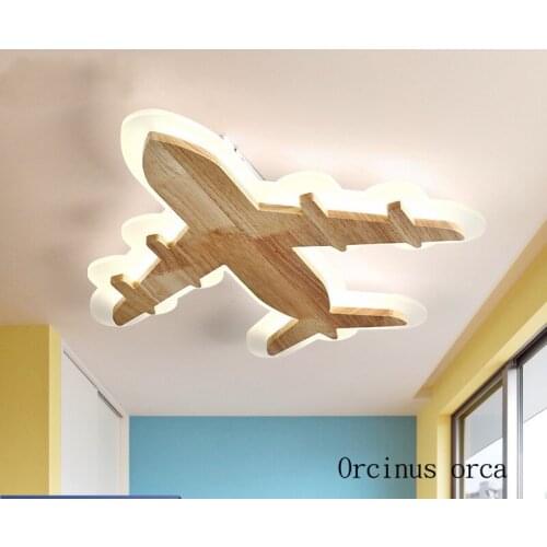Nordic modern minimalist wooden aircraft ceiling lamp boy bedroom childrens room lamp creative cartoon LED ceiling lamp