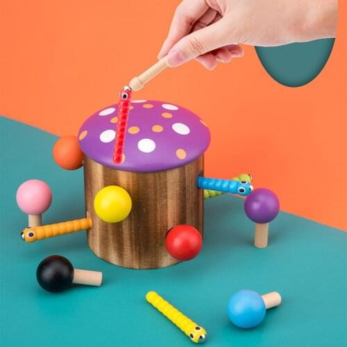 Mushroom Cognitive Education Puzzle Toys Color Wood Toys Magnetic Caterpillar Animal Early Childhood Education Catch Worm Game