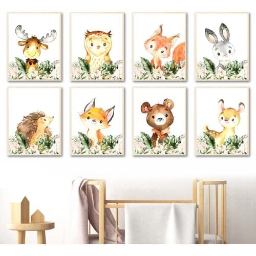 Cartoon Fox Owl Rabbit Raccoon Deer Squirrel Wall Art Canvas Painting Nordic Posters And Prints Wall Pictures Kids Room Decor