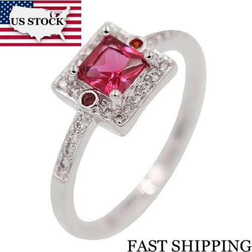 US STOCK 15% Off Uloveido Red Ring with Stones Wedding Engagement Square Rings for Women Bague Femme Crystal Ringen Jewelry Y137