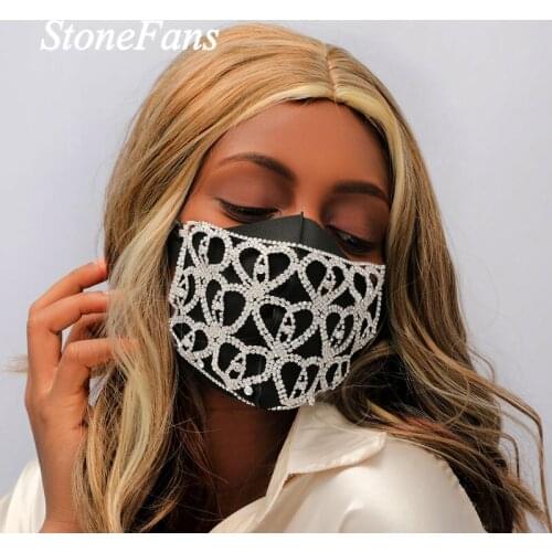 Stonefans Bling Rhinestone Facemask Heart Fashion Jewelry for Women Bling Crystal Elastic Mask Body Chain Decoration Jewelry